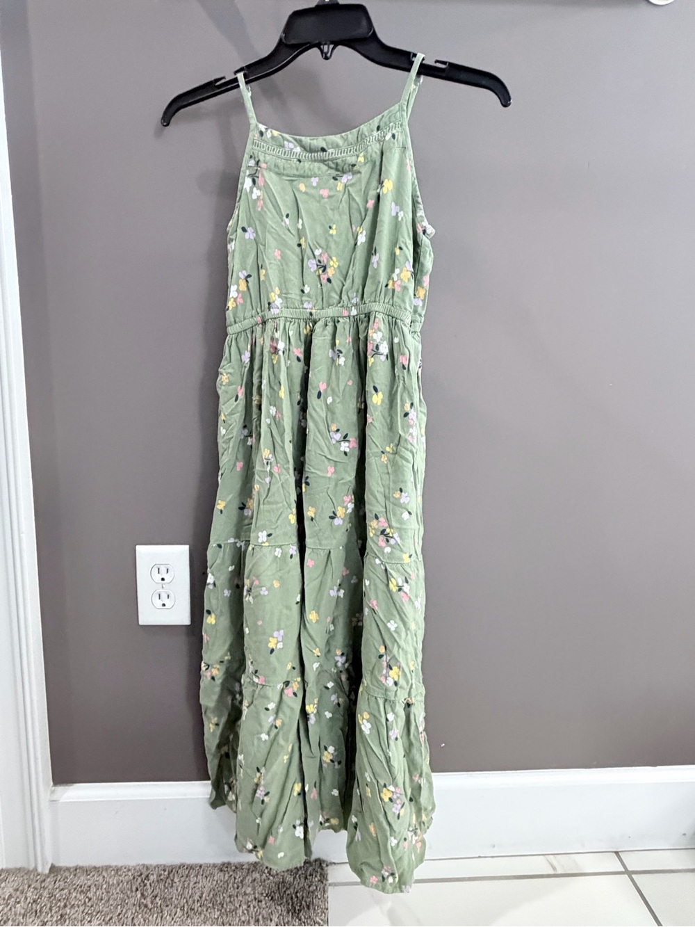 Cat & Jack Green Floral Spaghetti-Strap Maxi Dress